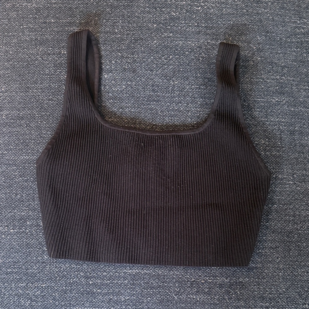 Aritzia Black Ribbed Square-Neck Crop Tank